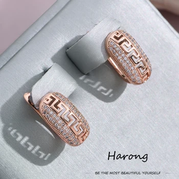 Harong 585 Rose Gold Farebné Náušnice Duté s Krištáľovo Žiarivá Luxusné Ženy Šperky, Darčeky pre Svadby, Narodeniny