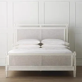 High-end masívneho dreva posteľ, vintage staré ratan posteľ, jednoduché popola v rodine, manželskou posteľou, spálňa 1 .8m posteľ