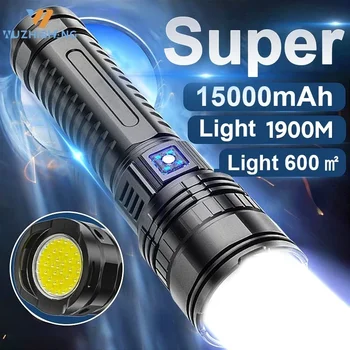 High Power LED Baterka Teleskopická Zoom Vonkajšie Taktické 15000mAh Svetlo USB Nabíjanie Blesku Ultra Silné LED Baterka