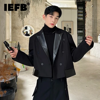 IEFB Pu Kožené Pozdĺžne Krátke Bundy Trend Mužov Univerzálny Plášť Osobnosti kórejský Štýl Luxusné Oblečenie Móda Menwear 9C1554
