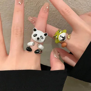 Instagram roztomilé a hravé cartoon malý panda dievča otvoriť prsteň Hip Hop, Rock Osobné Prst Prsteň, Šperky Zvierat Psa
