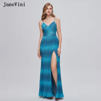 JaneVini Sexy Vysoká Rozdeliť Modrá Morská víla Večerné Šaty V Krku Backless Dlhý Elegantný Prom Šaty pre Ženy Strany Abendhttpder 2022