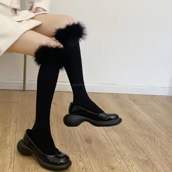 Japonské Ženy, Dievčatá Chlpaté Pierko Výbava Kolená Vysoké Ponožky Jednotné Preppy Štýl Farbou Topánky, Pančuchy, Leg Warmer