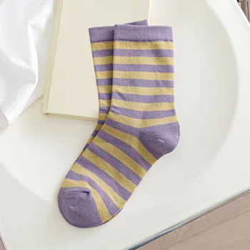 Jar, Jeseň Nový Vintage Prúžok Ženy Ponožky Harajuku Japonský Všetkých Zápas Polovice Trubice Teplé Pančuchy Kórejský Módne Calcetines Mujer