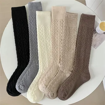 Jednofarebné Kolená Vysoké Ponožky Kórejský Štýl Bavlna Teplé Ženy, Pančuchy Elastické Bežné Dlhé Ponožky Dámy