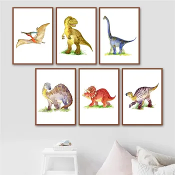Jurský Dinosaura Umenia, Tlače, Plagát, Deti Cartoon Zvierat Plagát, Obraz Na Plátne Maľovanie Detská Izba Detská Škôlka Stenu Decor