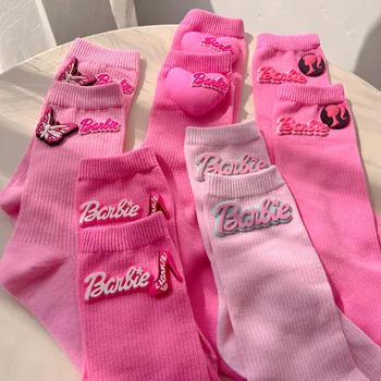Kawaii Ružové Barbie Ponožky Nové Jeseň Zima Bežné Dievča Teplá Ponožka Sladké Mäkké Priedušné Dámy Y2K In Trendy v Polovici Trubice Ponožky Darček