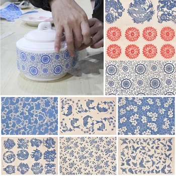 Keramické Farebné Kvetinové Papier Modrá Biele Nálepky Keramika s Glazúrou Odtlačkový Jingdezhen Modré A Biele Porcelánové Obyčajný Appliqu 54X37CM