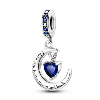 Krásne Modré Srdce Mesiac 925 Sterling Silver Prívesok Fit Pandora Náramok Srdci Mesiac Zirkón Prívesok Šperky, Darčeky