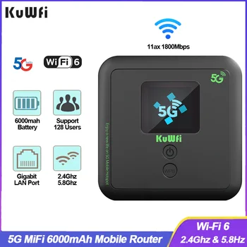 KuWFi 5G MiFi Smerovač Wi-Fi 6 AX1800 Ziskové 4G Mobilný Router Wireless Dual Band Wifi Mini Travel Router s Gigabit LAN Port