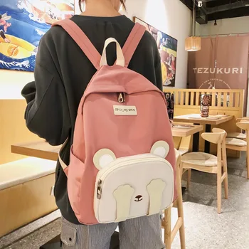 Kórejský roztomilý kreslený medveď ženy batoh, Veľká kapacita Harajuku aktovka batoh pre dievčatá teenagerov Bežné nylon Cestovné tašky