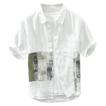 Letné všestranný voľné patchwork vytlačené módne mimo ramenný bielizeň bunda pre mužov je bežné krátke puzdre tričko