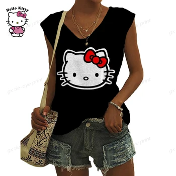 Letné Ženy Vesta Tank Topy Tričko Fashion Kawaii Cartoon Harajuku Bežné Ahoj Kitty Tlač bez Rukávov tvaru Ženského T-shirt