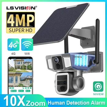 LS VÍZIA 4G&WIFI Solárne Bezpečnostné Kamery Vonkajšie 10X Zoom, Duálny Objektív Obrazovka, Bezdrôtové Kamery 2K/4MP PTZ Kameru ľuďmi CCTV
