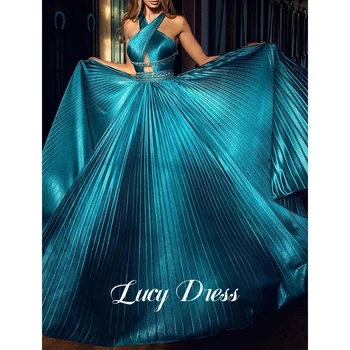 Lucy Kráľovská Modrá Šaty Pokoj Backless Skladaný Saténové Šaty Žien Elegantné Večerné Sexy Zvláštne Príležitosti Svadby Udalosti