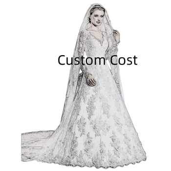 Luxusný Vlak Vestido De Noiva Dlhý Rukáv Čipky Svadobné Šaty 2024 S 3D Kvety Sexy tvaru Svadobné Šaty