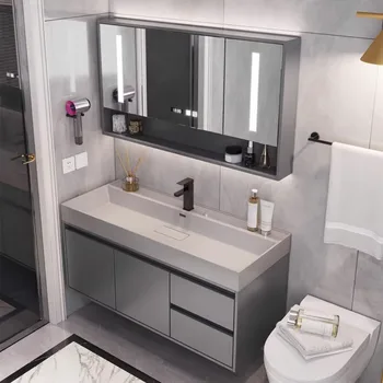 Moderná kúpeľňa nano rock integrované povodí, masívneho dreva, kúpeľňa korpusová zmes, svetlo luxusné inteligentné zrkadlo, umývadlo, a
