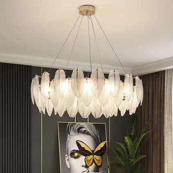 Moderné Pearl Pierko Sklenený Luster Luxusné Crystal Prívesok Lampa Spálňa Jedáleň Domova Kuchyne Designer Stropné Svietidlá