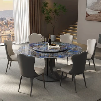 Modrá Emerald Mikrokryštalický Kameň Jedálenský Stôl High-End Moderné Luxusné Kameň Mramor Okrúhleho Stola