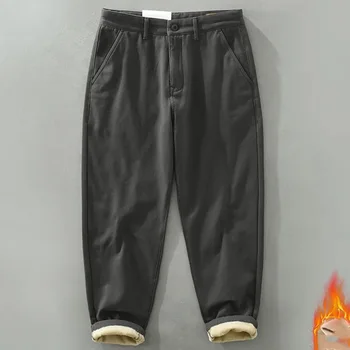 Muži Bežné Zahustiť Haren Nohavice Vintage Módy Kórejský Pekný Teplé Nohavice Jeseň Zima Muž Jednoduchosť Bavlnené Nohavice