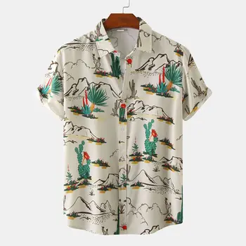 Muži Havajské Letné Tričko Krátky Rukáv Tropických Rastlín Avokádo Tlačidlo Nadol Beach Party Košele Streetwear