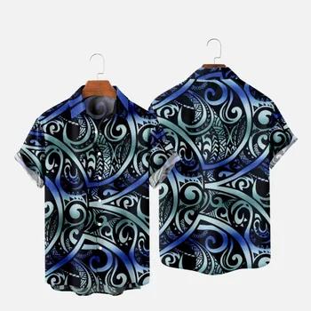 Muži Móda Y2K T-Shirts Havajské Košele Samoan Textúra 3D Tlač Útulný Bežné Jedno Tlačidlo Krátky Rukáv Pláži Nadrozmerné Oblečenie 11