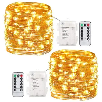 Nepremokavé 8 Režim LED Medený Drôt String Svetlo Víla Garland Vianočné Osvetlenie Vonkajšie Diaľkové Ovládanie Batérie Svadobná Výzdoba