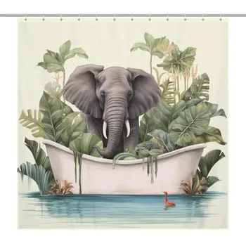 Nepremokavé Jungle Slon Tropickom dažďovom Pralese Vaňa Závesy Textílie Kúpeľňa Decor Sprchový Záves 12pcs Háčiky