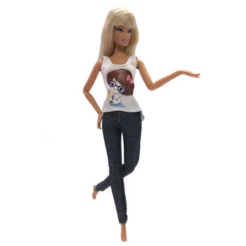 NK Úradný 1 Ks Módne Oblečenie Ležérne Oblečenie pre Bábiku Barbie Príslušenstvo Roztomilý Vzor na Tričko, Džínsy Trouseres Pre 1/6 Bábika