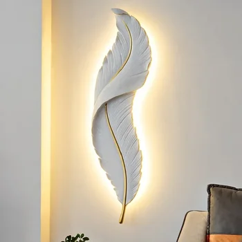 Nordic Moderné Tvorivé Feather Light Led Nástenné Svietidlo Spálňa, Nočné Osvetlenie V Obývacej Izbe, Tv Joj, Dekorácie Živice Lampa