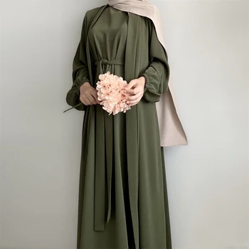 Nové Abaya Nastaviť Crinkle Textílie Otvoriť Abaya+Vnútorné Dlhé Šaty Islamské Oblečenie Moslimské Ženy Šaty Nastaviť Turecký Kaftan Ramadánu Eid