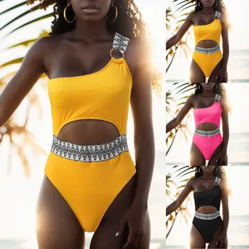 Nový Multi Color Pletenie Pás Duté Z Jedného Pleca na Tuhé Brazílskej Pláži Plavky pre ženy Plaviek