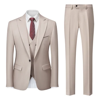 Nový (Sako+ Vesta + Nohavice) pánskej Módy Business Bežné Gentleman Farbou Pekný Slim Svadobné Šaty, Spoločenské 3-dielna Sada