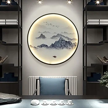 Nový Čínsky Štýl Nástenné Svietidlo Zen Kruhové Obývacia Izba, Spálňa Domova Lampy Pozadí Dekorácie Led Svetlá