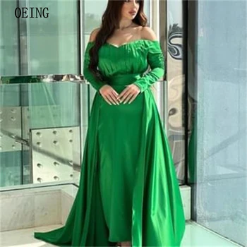 OEING Elegantný Zelený Ramena A-line Formálne Príležitosti Šaty Dĺžka Podlahy návrat domov Šaty Saudskej arabské Ženy Prom Šaty