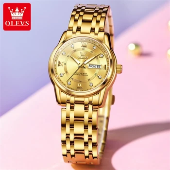 OLEVS 5513 Quartz Ženy, Luxusné Hodinky Vodotesné Svetelný Elegantné náramkové hodinky z Nerezovej Ocele Kalendár Módne dámske Hodinky