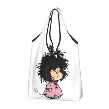 Opakovane Ospalý Mafalda Vtipné S Potravinami Tašky Skladací Stroj Umývateľný Nákupné Tašky Eco Skladovanie Taška Priložené Puzdro