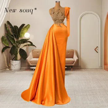 Orange Jedného Pleca Satin Večerné Šaty s Bočným Chvost Dlhý Gala Soiree Flitrami Elegantné Udalosti Šaty pre Ženy, Svadobné Party