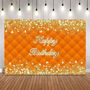 Orange Čelo Pozadí Gold Glitter a Podiel Diamanty Foto Pozadie Happy Birthday Tému Party Dekorácie, Rekvizity Banner