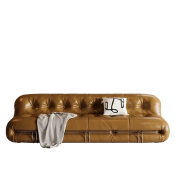 Originálne kožené umenie obývacia izba gauč rovno zmes oleja, vosku hipo veľké oceľové zuby