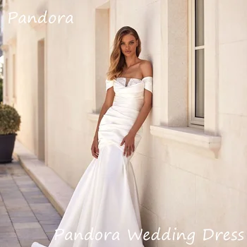 Pandora Satin Morská víla Off-the-ramenný Jednoduché Slonoviny Nevesta Šaty Podlahy-dĺžka Elegantné Formálne Svadobné Šaty Pre Ženy 2024