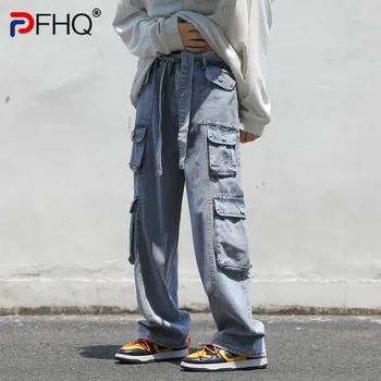 PFHQ Darkwear Safari Štýl Jeans pánske High Street In Voľné Funkčné Multi Vrecku Rovno Vonkajšie Cargo Nohavice Jeseň 21Z2772