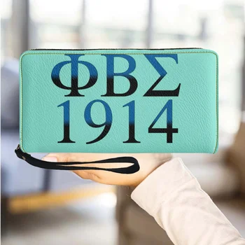 Phi Beta Sigma 1914 Vytlačené Dievčatá Wallet Pu Kožené Dlhý Náramok Spojka Ulici Prímestských Držiteľa Karty Malú Kabelku Portefeuille