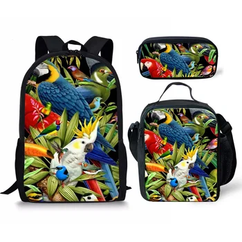 Populárne Mladistvý Farebný Papagáj 3D Tlač 3ks/Set Študentské Cestovné tašky Notebook Daypack Batoh Obed Taška peračník
