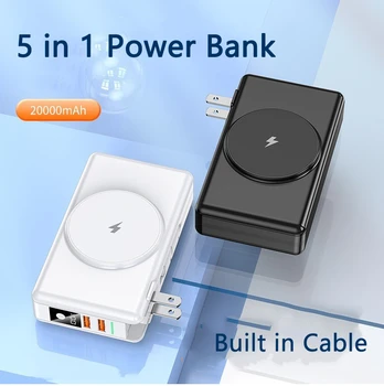 Power Bank 20000mAh Magnetické Bezdrôtová Nabíjačka Prenosných Mobilných Powerbank Postavený v Kábel Digitálny Displej S technológiou Plug pre Huawei
