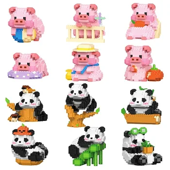 Prasa Micro Stavebné Bloky Panda Kawaii 3D Model Zvierat Denne MOC Mini Tehla Obrázok Hračky Pre Vianočný Darček