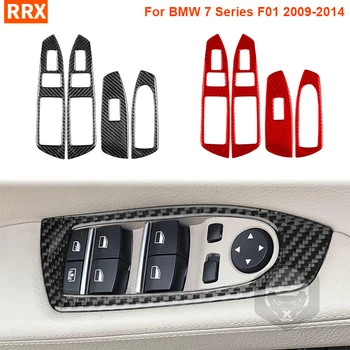 Pre BMW F01 7 Series 2009 2010 2011 2012 2013 2014 Okno, Výťah, Panel Reálne karbónová Nálepka Kryt Auto Interiérové Doplnky