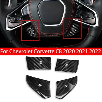 Pre Chevrolet bol interiér C8 2020 2021 2022 4Pcs Reálne Uhlíkových Vlákien Volant Objem Prepnúť Tlačidlo Krytu Výbava Nálepky Interiéru Auta
