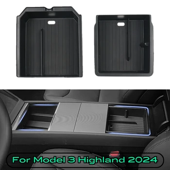 Pre Tesla Model 3 Highland 2024 stredovej Konzoly Okuliare Skladovanie Prípade Opierke Úložný Box Hornej&Nižšie Silikónový Anti-slip Mat