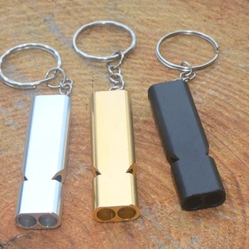Prenosné Hliníkové Bezpečnosť Píšťalka Pre Vonkajšie Turistika Kempovanie Prežitie Núdzové Keychain Multi Nástroj Dual-tube Prežitie Whistle